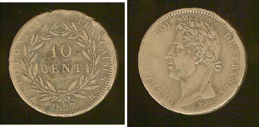 COLONIES FRANÇAISES 10 centimes Charles X 1827H TTB+